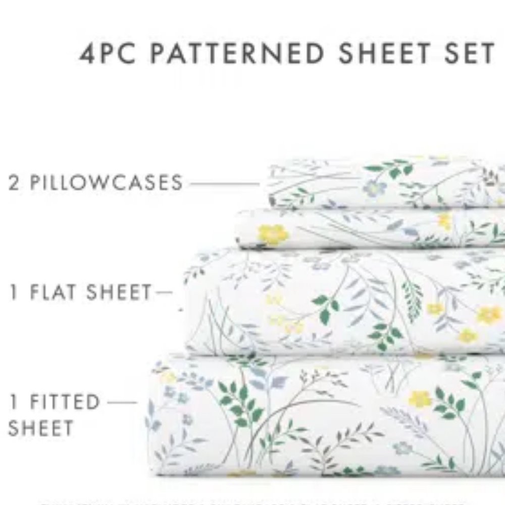 Kelly Clarkson Home 4-Piece Queen Tyler Wildflower Pattern Microfiber Sheet Set